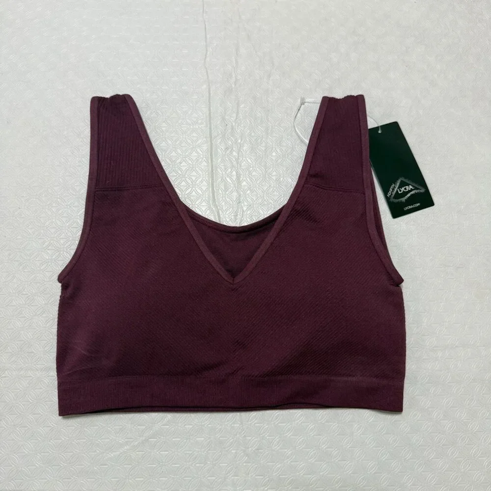 AnyBody Intimates Lycra Seamless Reversible Lounge Bra Wine Small NWT